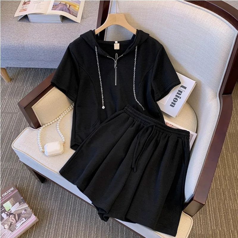 Trendy Women's Plus Size Casual Sports Shorts Two Piece Set Summer_voghion.com