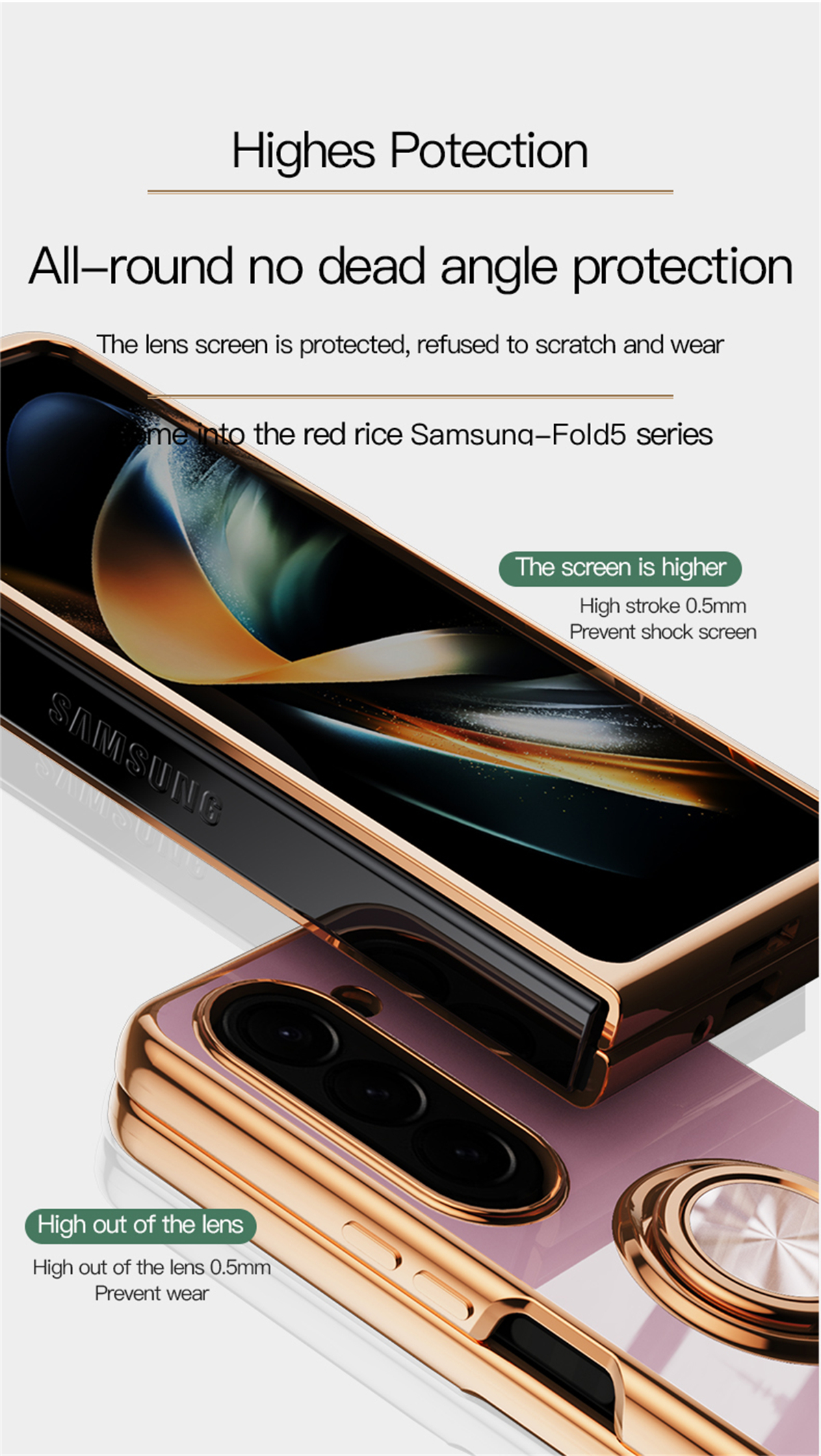 Shockproof Plating Ring Holder Phone Case For Samsung Galaxy Z Fold 5 4 Protective Cover Stand Back Shell Capa Funda_voghion.com