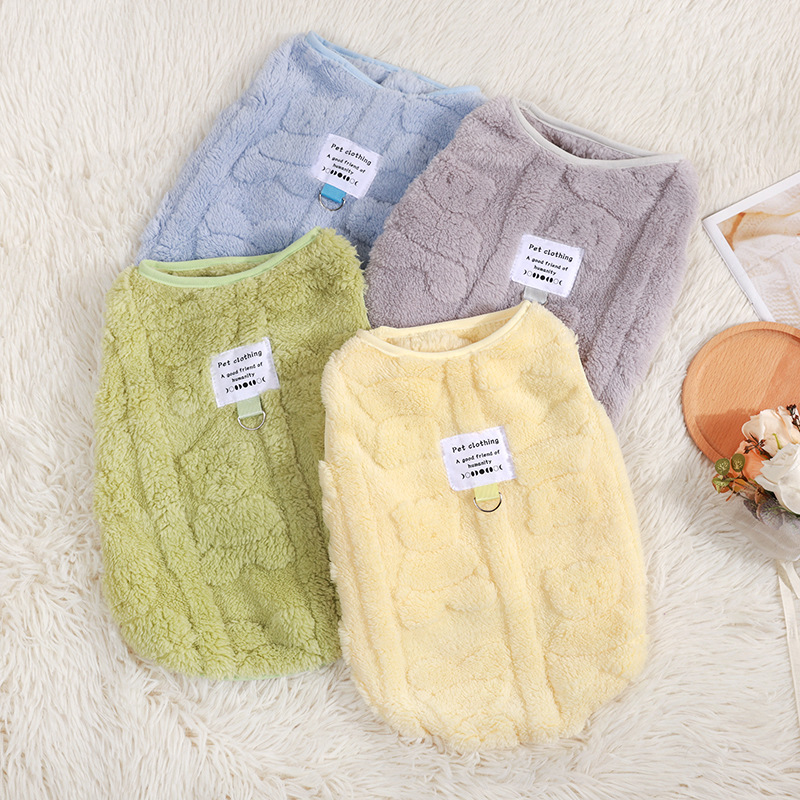 Autumn Winter Dog Macaron Series Leashable Simple Style Solid Color Pet Vest Fleece Cat Warm Clothes_voghion.com