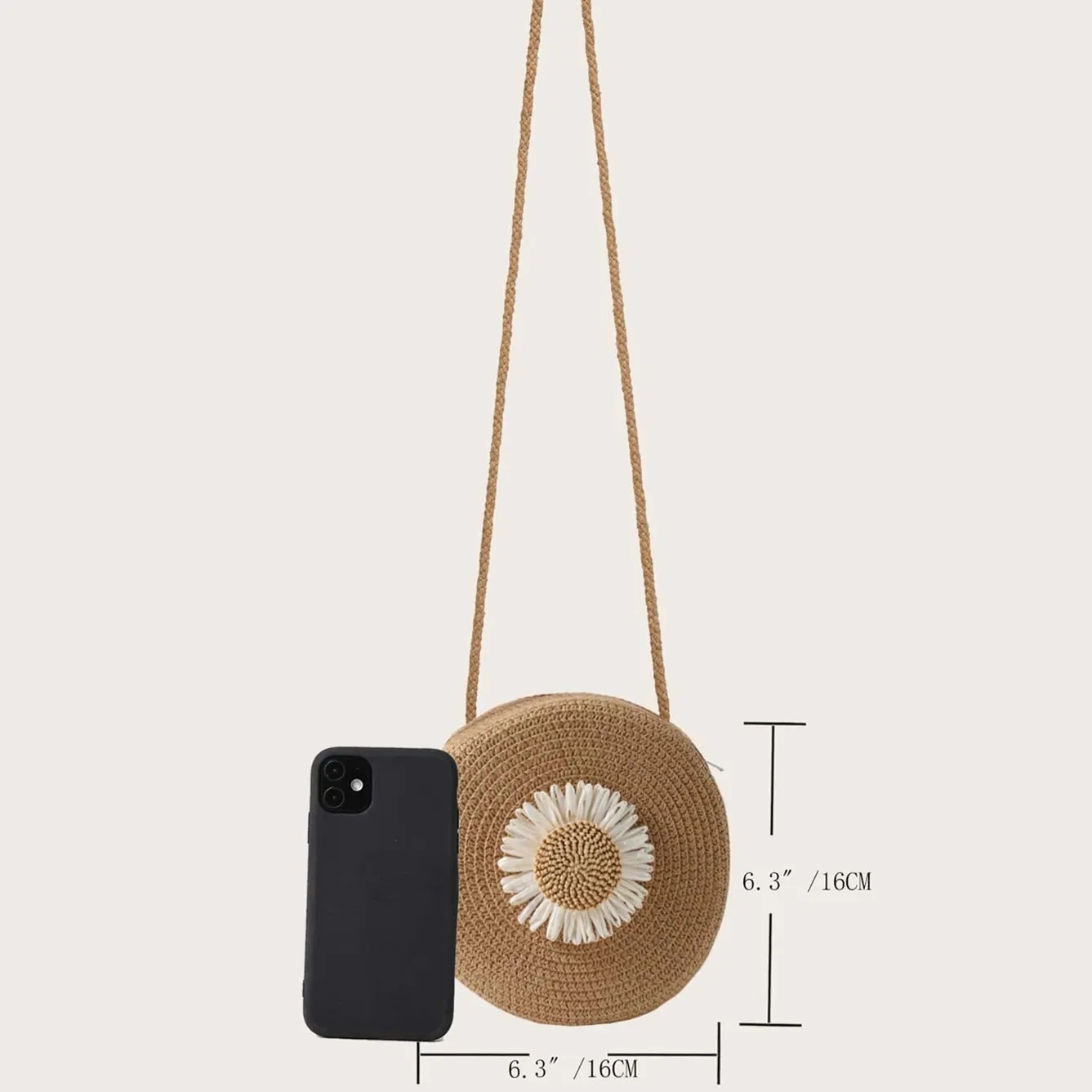 Borsa a tracolla da spiaggia intrecciata in paglia con fiori rotondi per donna, borsa a tracolla in rattan lavorata a mano e lavorata a maglia, colore caramella_voghion.com