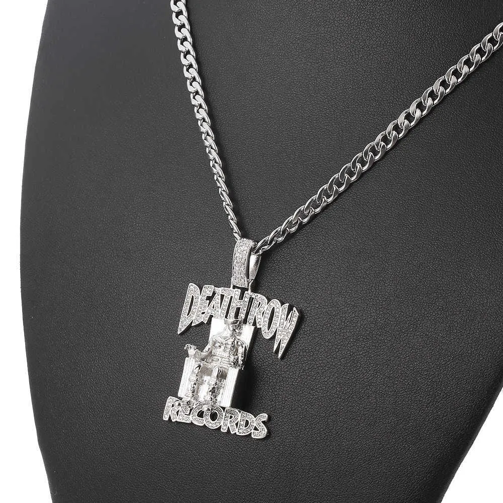 Colliers Hip Hop DEATHROW RECORDS Collier Prisonnier Strass Pendentif Accessoires Pour Homme Femme Bijoux Glacés_voghion.com