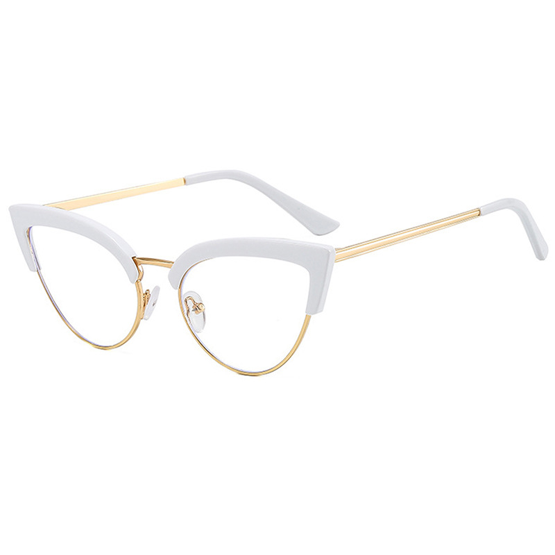 New Retro Cat Eye Metal Anti Blue Light Glasses Frame Internet Famous Same Style Plain Face Fashionable And Personalized Flat Light Mirror_voghion.com