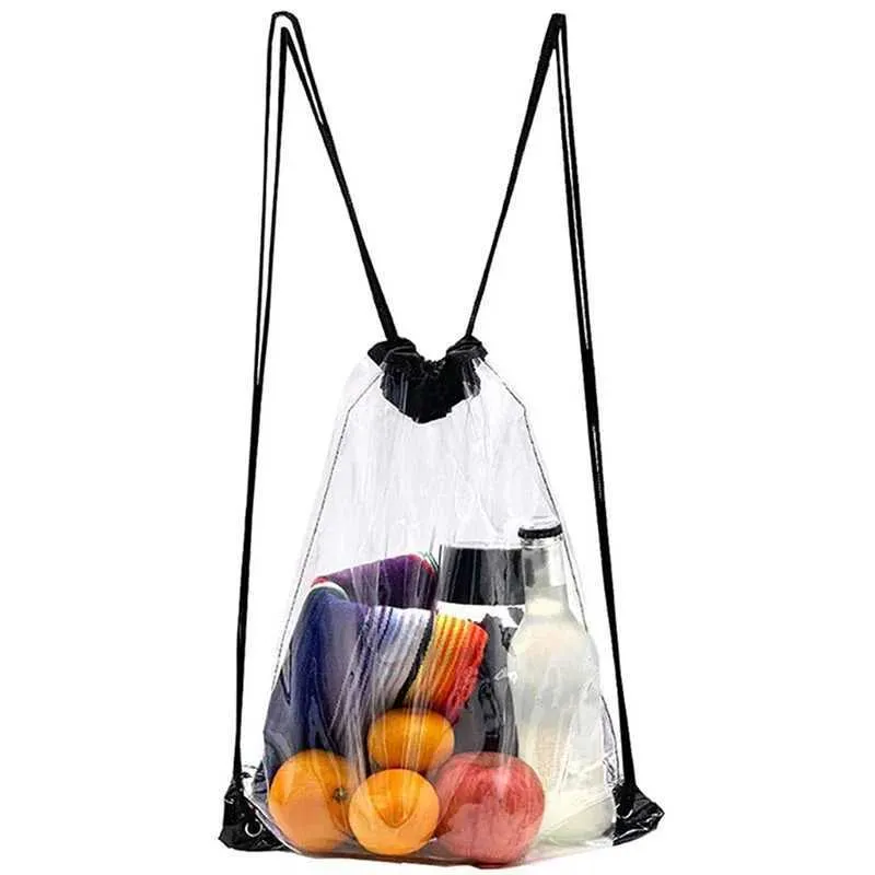 New Transparent Drawstring Backpack Fruit storage Tote Gym Bag Sport Pack Unisex Large Capacity Lightweight Beach_voghion.com