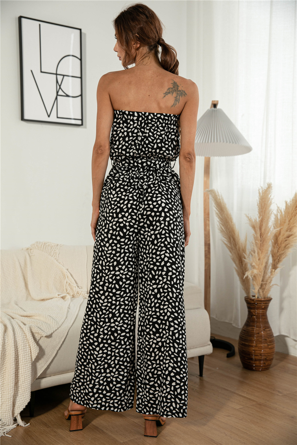 Nuevos productos de verano para mujer, nuevo mono de pierna ancha con cordones y estampado de lunares en forma de corazón y top de tubo sexy_voghion.com