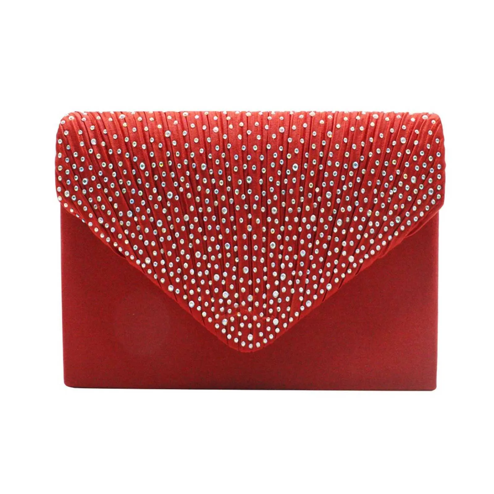 Modische und elegante Clutch für Damen aus Satin mit rhinestone-verzierter Schulterpartie, dünne Kette, passend zu Party- und Bankettkleidern, Abendtasche_voghion.com