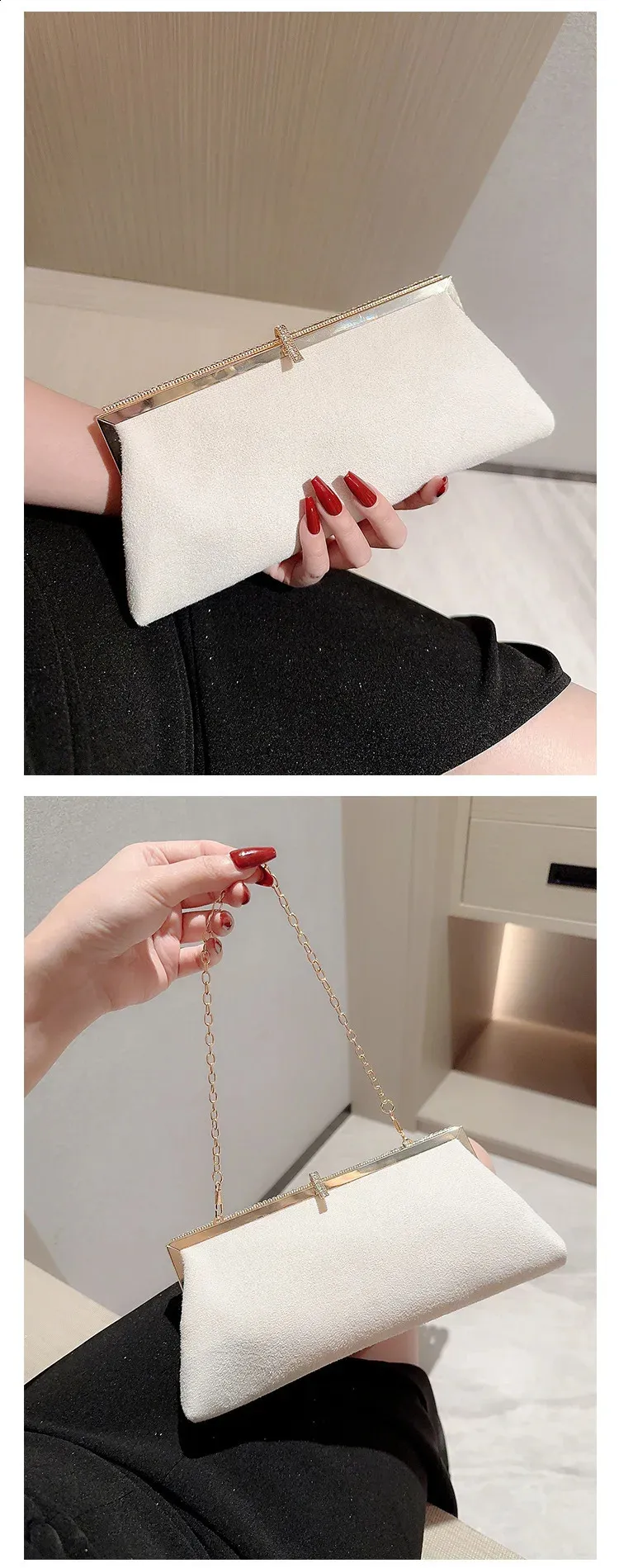 High-end Women Veet Evening Bag Fashion Fish Hook Lock Clutch Purses Female Handbags Chain Shoulder Bags for Wedding_voghion.com