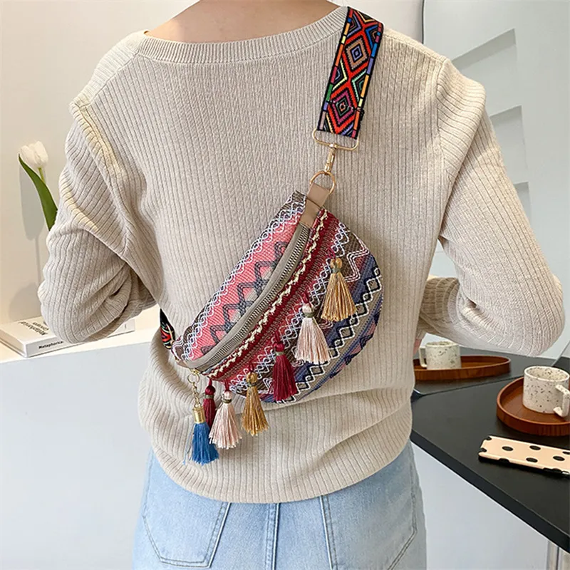 1 borsa a tracolla da donna in pelle intrecciata con nappa, stile retrò, Xinkan, tendenza moda_voghion.com