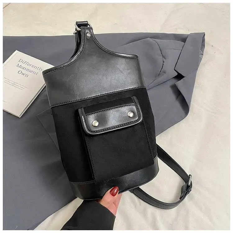 Borsa a tracolla in pelle scamosciata alla moda con toppa in PU per donna, colore a contrasto, casual, grande capacità, tracolla per la spesa da donna_voghion.com