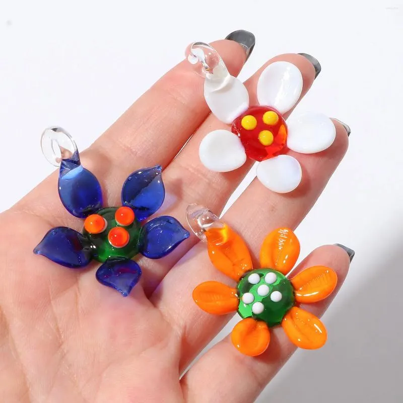 Kolyeler 2 Adet Çiçekli Lampwork Cam Kolyeler Çok Renkli Çiçek Tılsımları Kendin Yap Yapımı Kolye Küpe Bileklik_voghion.com