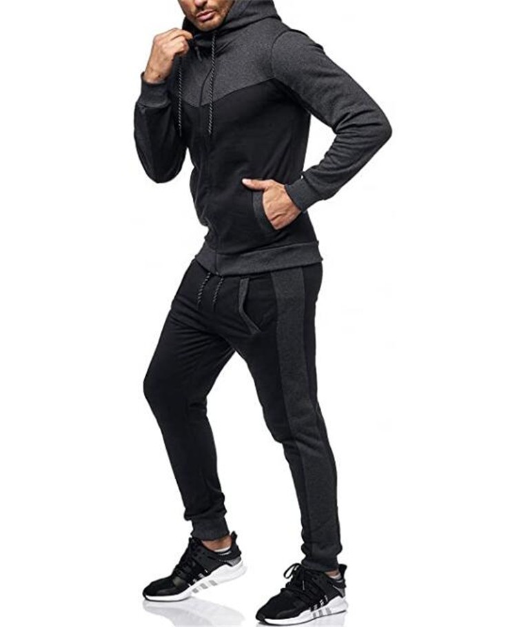 Men's Color Block Hooded Sweatshirt & Jogger Set - Winter Casual Sportswear Outfit For Gym & Streetwear​_voghion.com