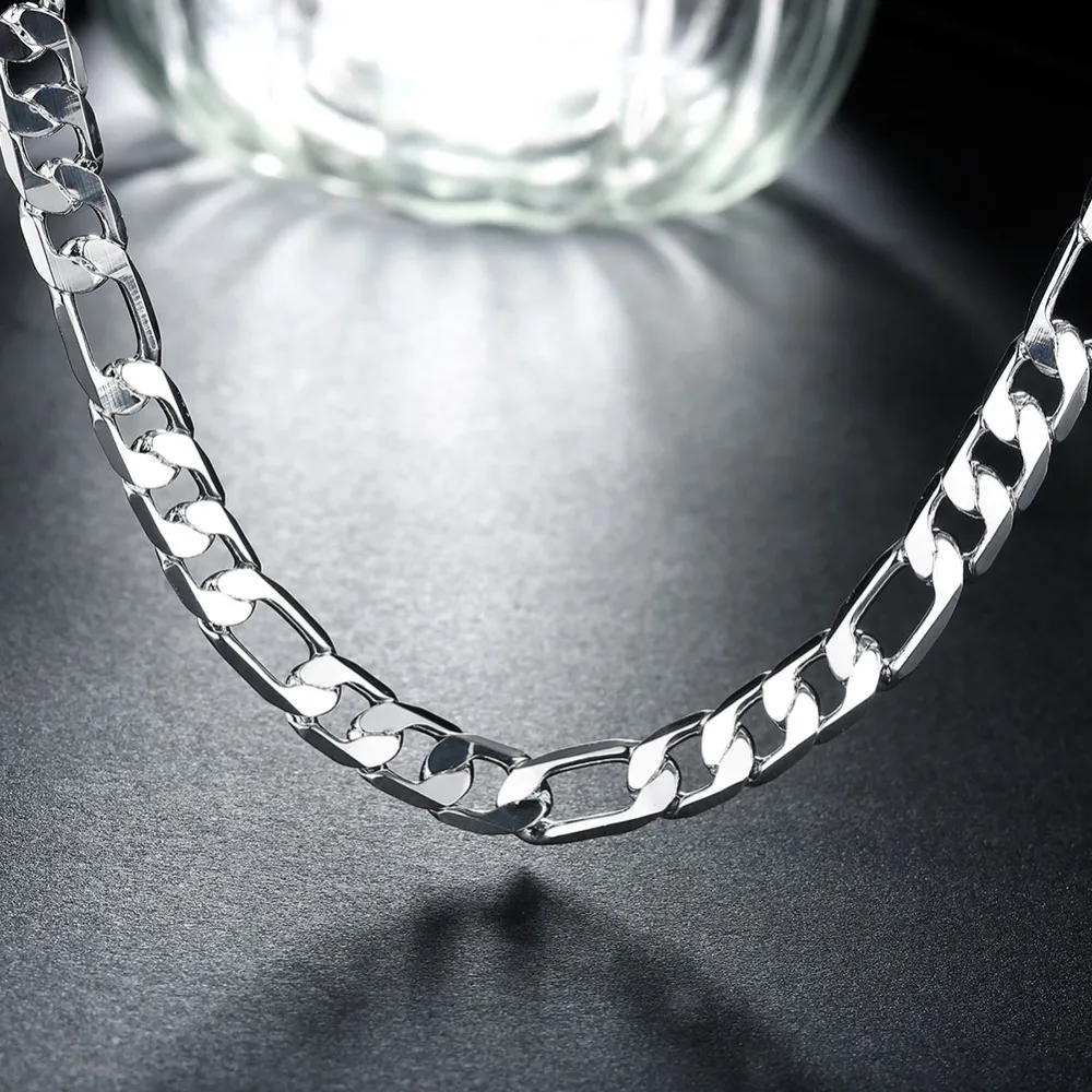 Αλυσίδες Μόδα Μάρκα Sterling Sier Κολιέ Κλασικά Κοσμήματα 8MM Επίπεδη Γεωμετρία Ανδρικά 20 ίντσες Χριστουγεννιάτικα Δώρα_voghion.com