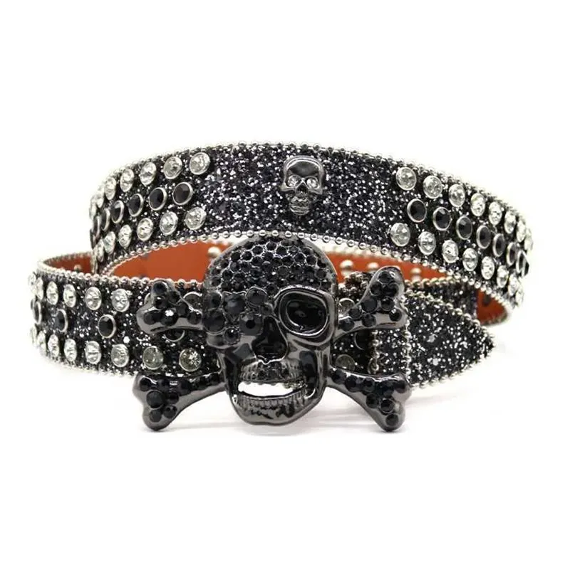 Skull Pattern Designer Men Women Simon Luxury Retro Needle Buckle BeltS 20 Color Crystal Diamond Bb Belt_voghion.com
