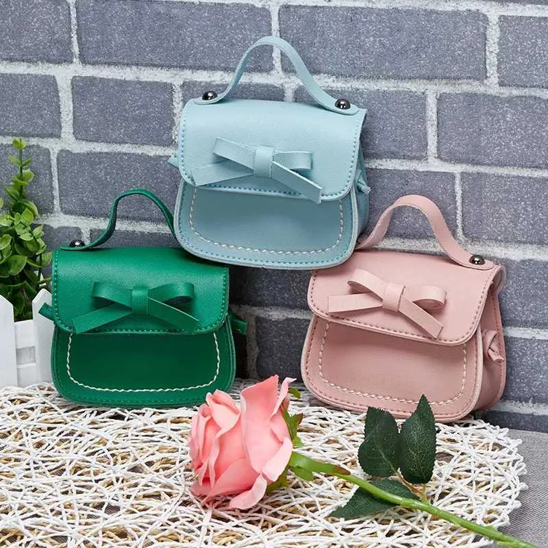 Borsa a tracolla con fiocco e tracolla singola in pelle PU per bambine, piccola e carina_voghion.com