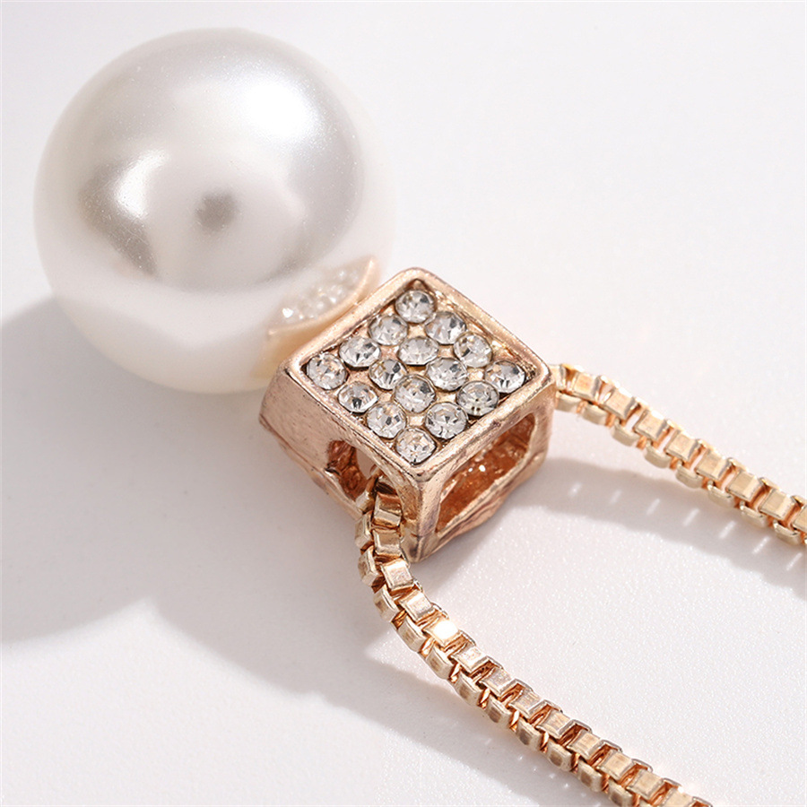 New best-selling square diamond pearl pendant jewelry set necklace earrings bride's wedding_voghion.com