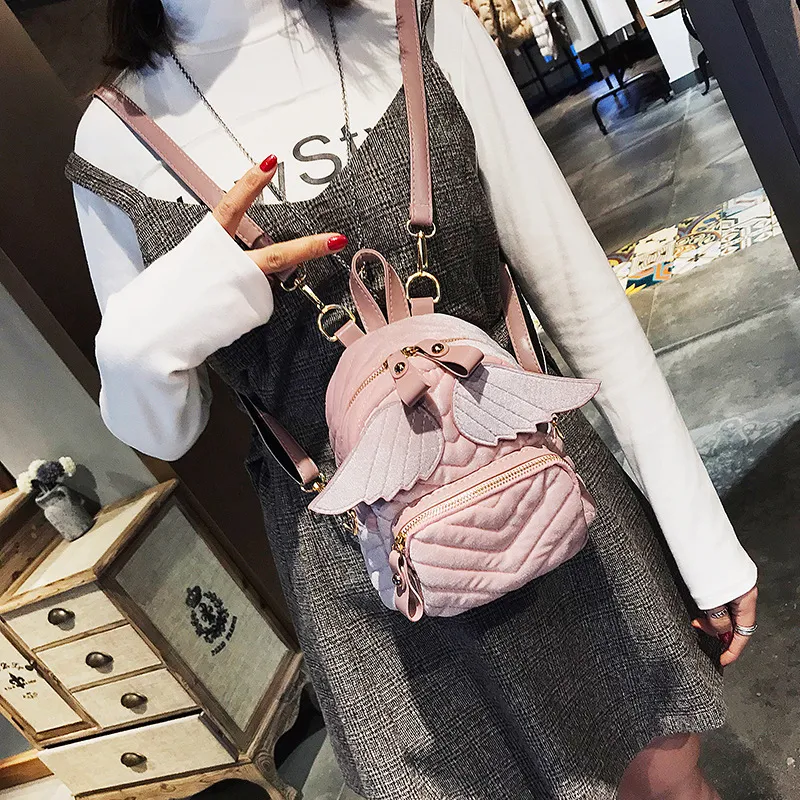 Kids Backpack Kindergarten School Cute Children Angel Wings Shoulders B Embroidery Threads Design Girls Fashion_voghion.com