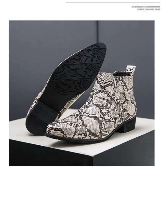 Men's Leather Martin Boots British Style Snake Pattern Shoes_voghion.com