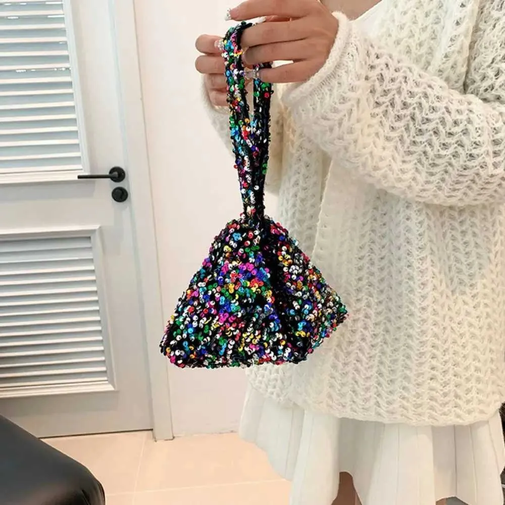 Borsa a tracolla tinta unita alla moda in stile coreano INS da sera, pochette sottobraccio, paillettes, borsa a tracolla da donna C241218_voghion.com