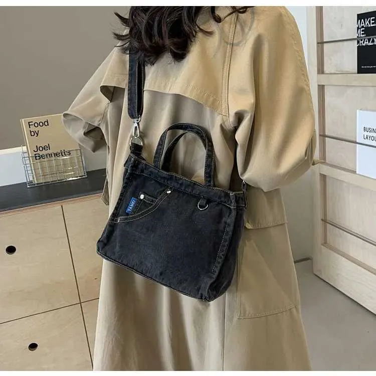 Borsa a tracolla in denim da donna grande borsa a spalla moda_voghion.com