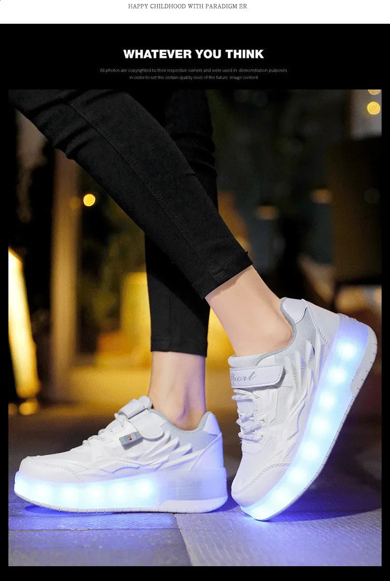 Roller Skate Αγόρια Κορίτσια Φώτα που αναβοσβήνουν Παπούτσια με ρολό με δύο τροχούς Led Light φωτεινά αθλητικά παπούτσια εξωτερικού χώρου Casual Παιδικά_voghion.com