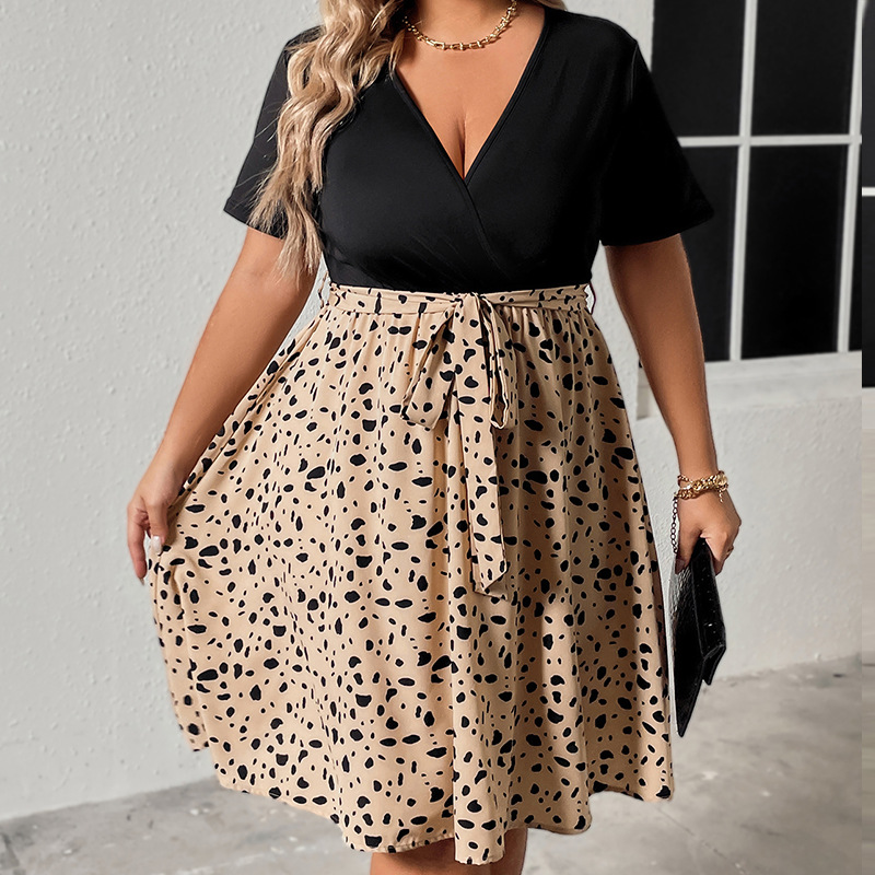 Damen Spleiß V-Ausschnitt Kurzarm Faltenkleid Binden Kleid Damen_voghion.com