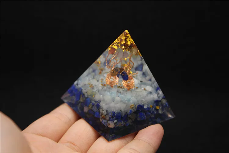 Coliere cu pandantiv Orgonit piramidă 5cm 7Chakra artizanat bijuterii rășină cristal Lapis farmec adunarea norocului ajută la calmare_voghion.com