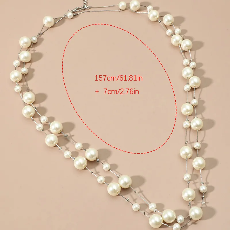 Collana lunga di perle elegante per donna catena stile coreano_voghion.com