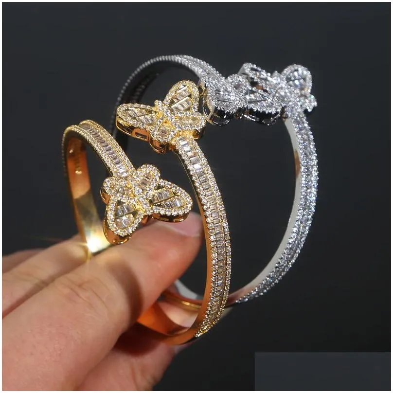 Bracelets à breloques Hip Hop Punk Bling Cz Pavé Papillon Réglable Bracelet Ouvert Bracelet Pour Femmes Mariage Glace À La Main_voghion.com