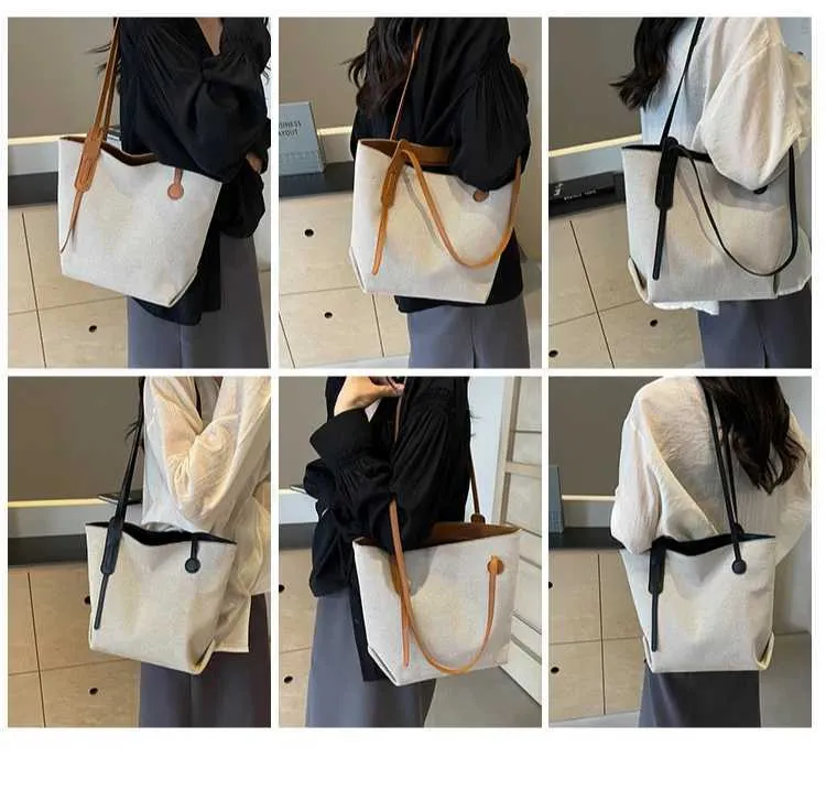 Borsa tote e borsa a spalla da donna in tela versatile casual_voghion.com