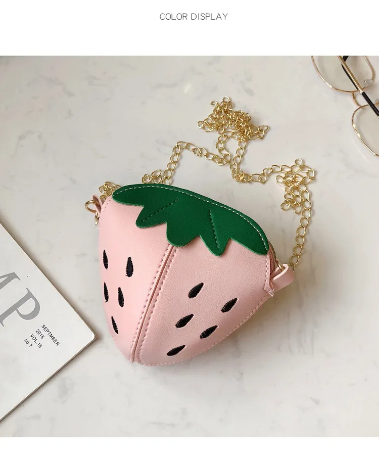Kids Strawberry Shape Messenger Bags Cute Girls Princess Purse Children Chain Shoulder Outdoor Fruit Crossbody Bag M1169_voghion.com