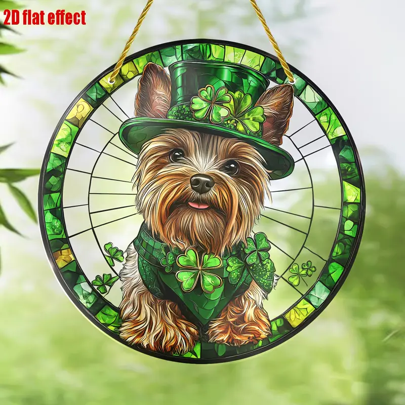 8x8in Clover & Yorkie Suncatcher - Διακόσμηση παραθύρου του St._voghion.com