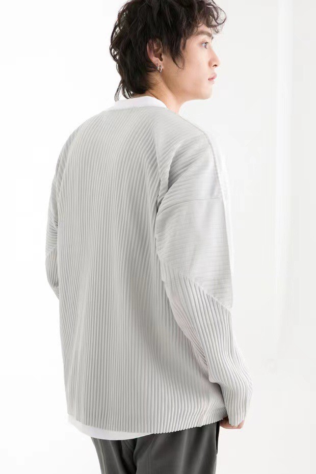 Men's Clothing  three-fold pleated otaku long-sleeved T-shirt 2021 new long-sleeved round neck men's T-shirt casual shirt_voghion.com