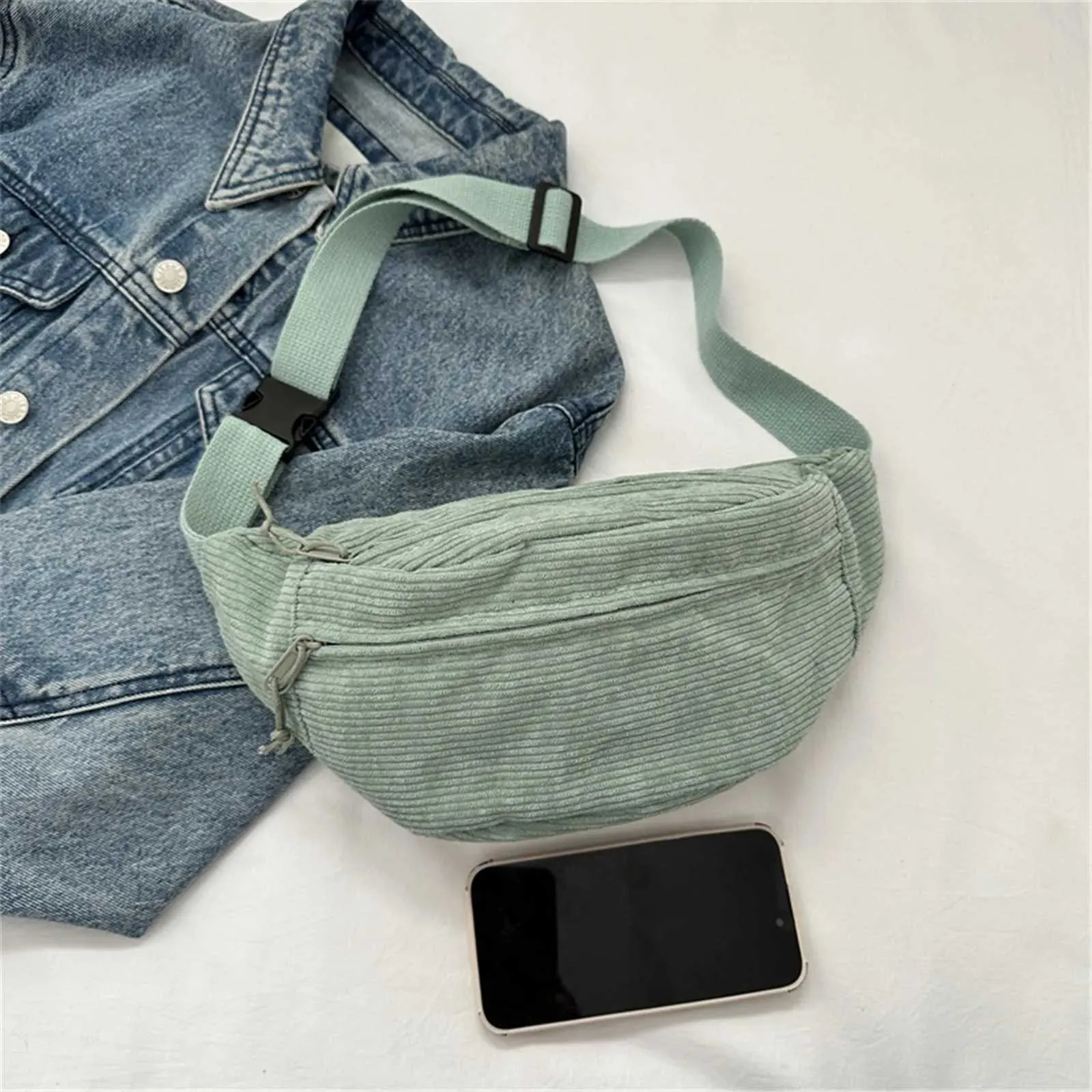 Borsa a tracolla a tracolla per studente in tela in vita da donna in velluto a coste 2024 Marsupio moda telefono Banana marsupio femminile_voghion.com