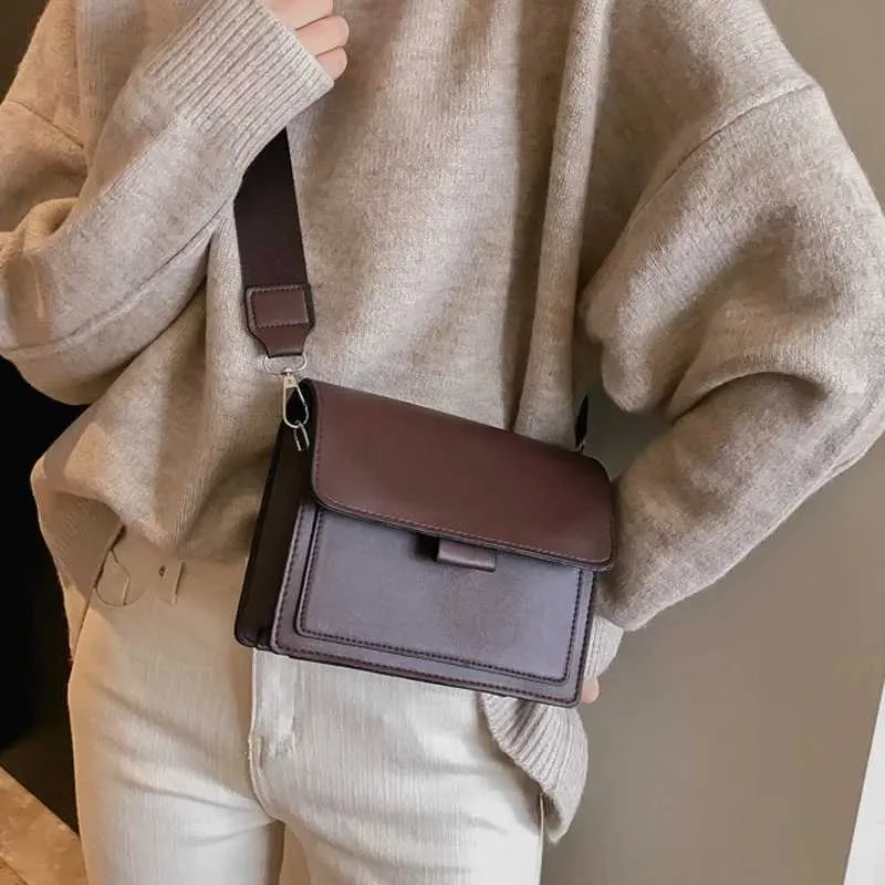 Borsa a tracolla da donna, nuova, piccola, quadrata, alla moda, casual, semplice, con tracolla larga, retrò, monospalla, messaggero Ba241216_voghion.com