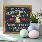 Vintage 'Peter Cottontail Candy Co.' Wooden Sign - 8x8" Farmhouse Wall Art. Perfect For Kitchen, Office Or As A Housewarming Gift._voghion.com
