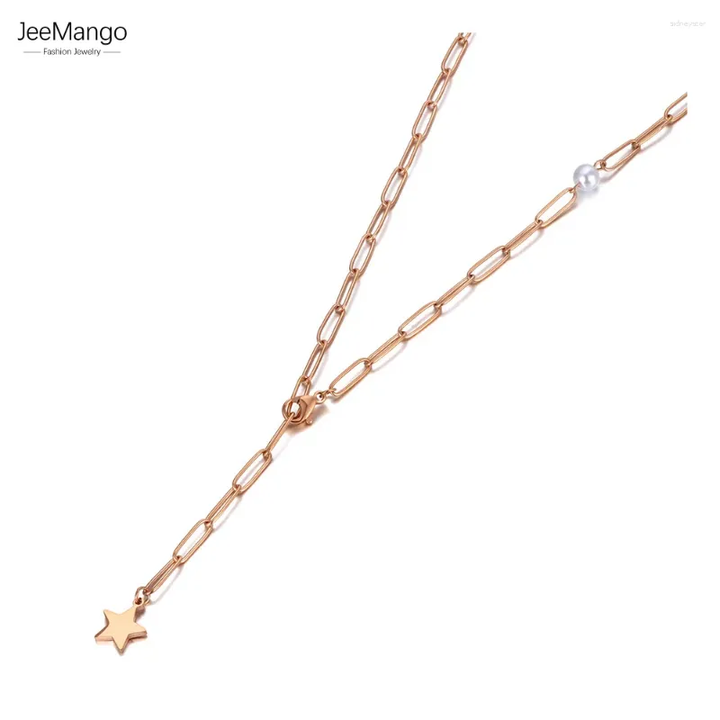 Cadenas JeeMango, gargantilla de cadena con dije de estrella de acero inoxidable, estilo bohemio, joyería de playa, colgante de perla para mujer_voghion.com