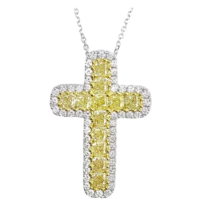 Fashion Huitan Lovely Cross Pendant Bright Yellow Color Cubic Zircon Anniversary Gift Daily Wear Women Necklace Fashion Jewelry_voghion.com