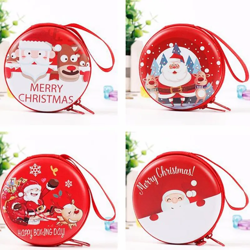 1PC Weihnachtsgeldbörse Runde süße Cartoon Kinder Mädchen Jungen Brieftasche Kopfhörer Organizer Box Student Münztüte Weißblech + ABS_voghion.com