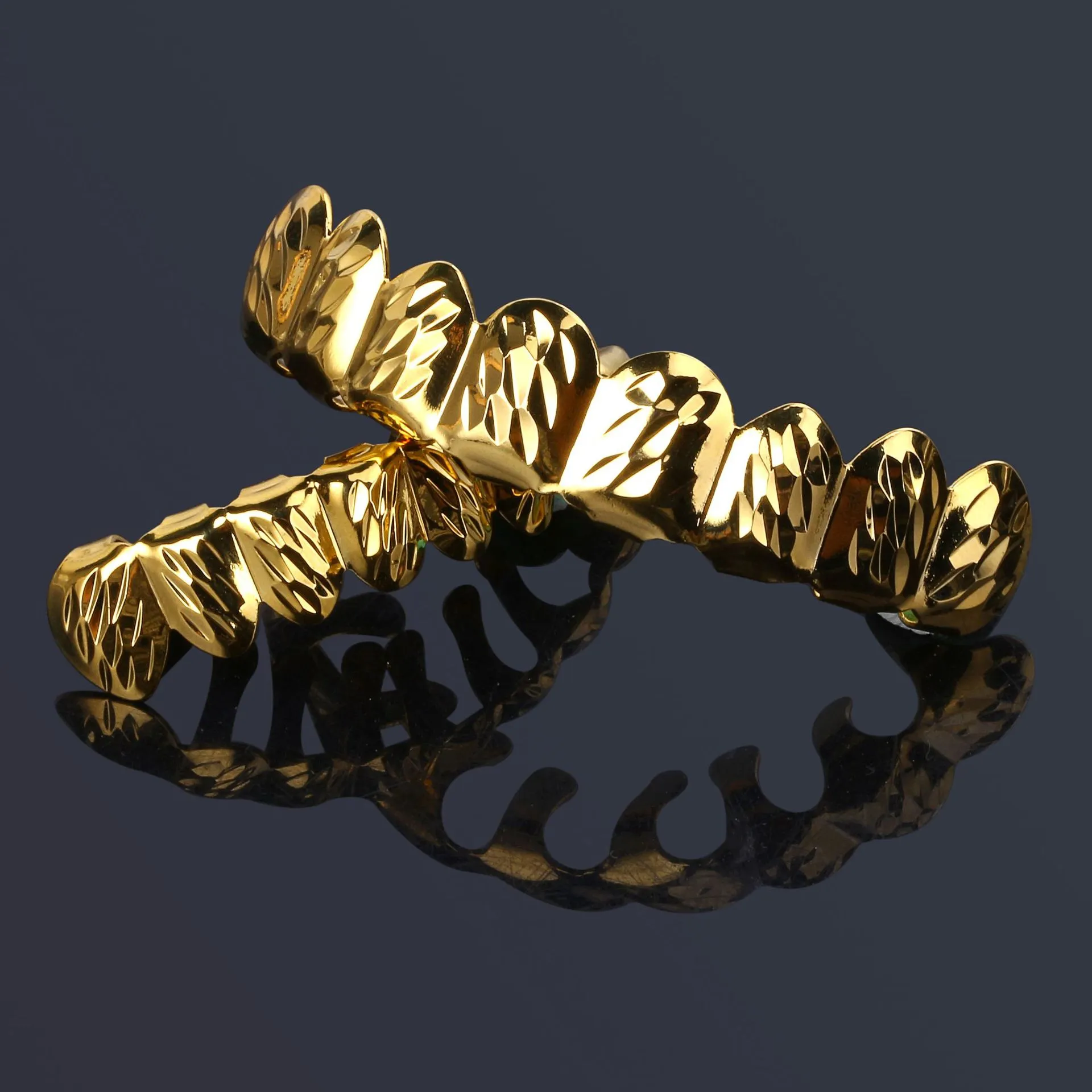RACHELZ Hip Hop 8/8 Muster Zahnkappen Vergoldete Zähne Grillz Zahnspangen Punk Dental Grills Für Männer Frauen Körperschmuck_voghion.com