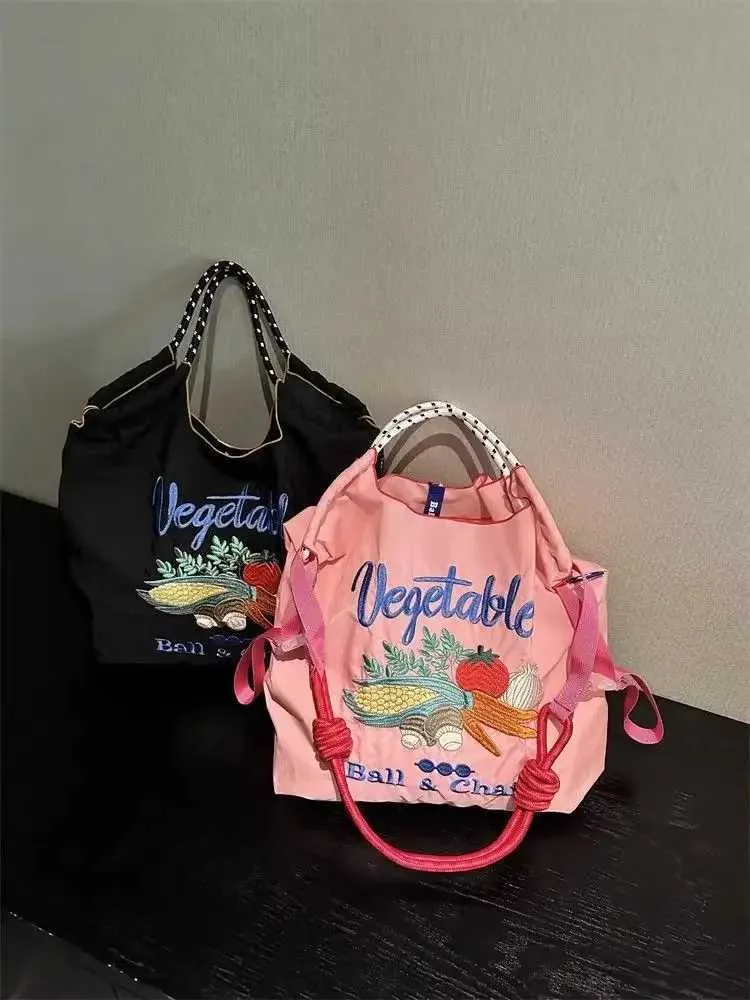 New Japanese Style Tenghua Ball Chain Embroidered Eco-friendly HandBag Nylon Diagonal Shoulder Shopping Bag Large_voghion.com