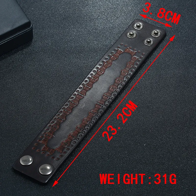 Nuovi braccialetti da uomo neri con polsino in vera pelle, con motivo semplice, incisi, in pelle, regali per ragazzi_voghion.com