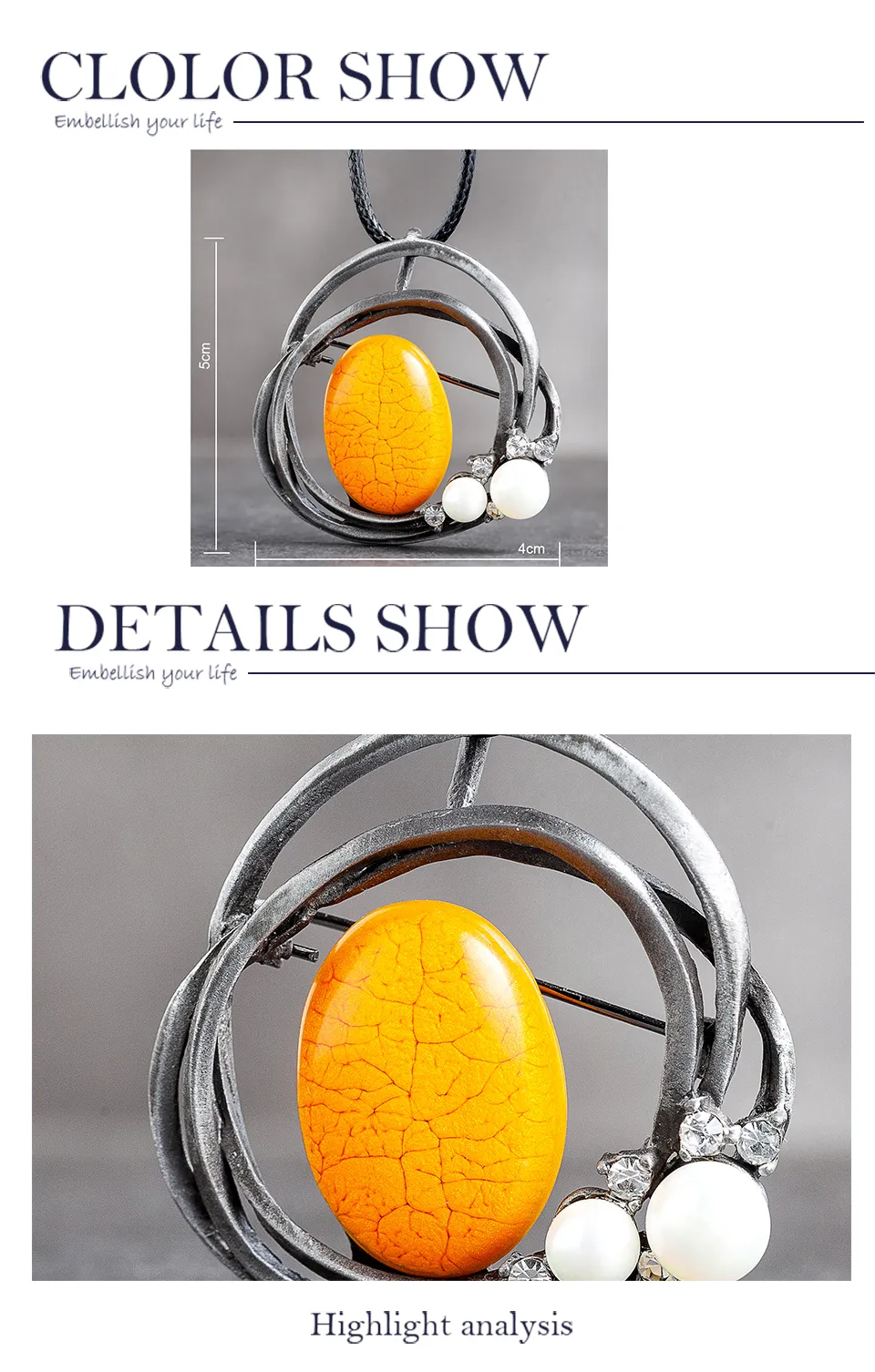 Vintage Lange Halskette Mit Anhänger Und Orangefarbenen Perlen_voghion.com