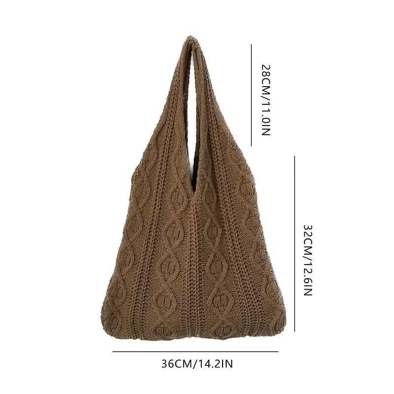 Borsa a tracolla in maglia di lana per la spesa da donna, in tessuto di cotone vintage, grande borsa da donna all'uncinetto_voghion.com