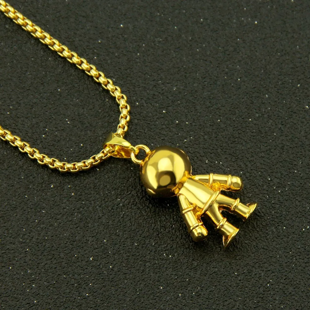 Colliers pendentifs Hip Hop Space Astronaut Pendentifs Collier pour hommes Rappeur Bijoux Cadeaux Or Argent Couleur Goutte_voghion.com