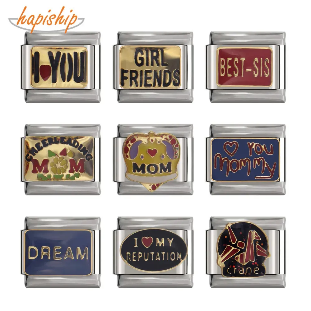 Charms Hapiship felső 9 mm szélességű eredeti százszorszép MOM álom szerelem olasz medál karkötő rozsdamentes acél ékszerkészítés DJ060_voghion.com