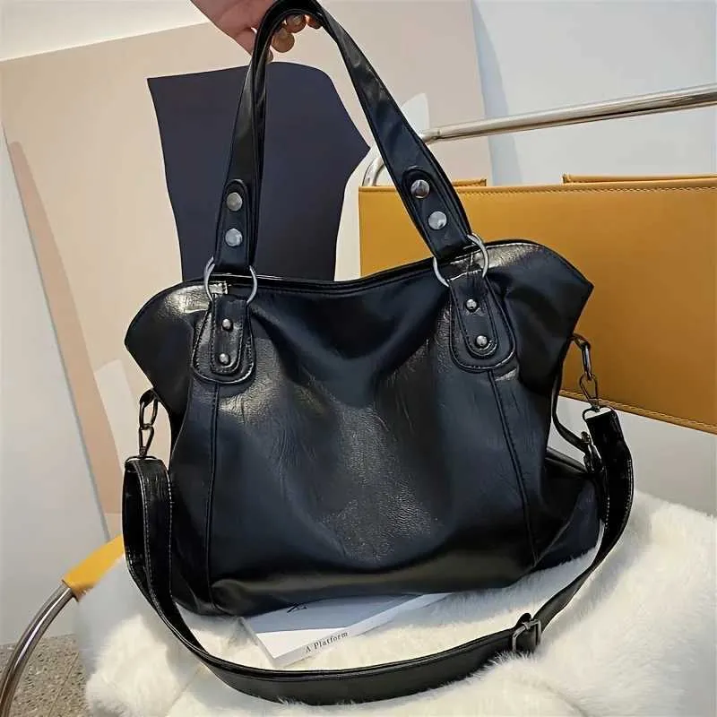 Hochwertige Casual Soft Damen Tote Umhängetaschen Große Kapazität Leder Shopper Tasche Mode Schwarz Reißverschluss Reise_voghion.com