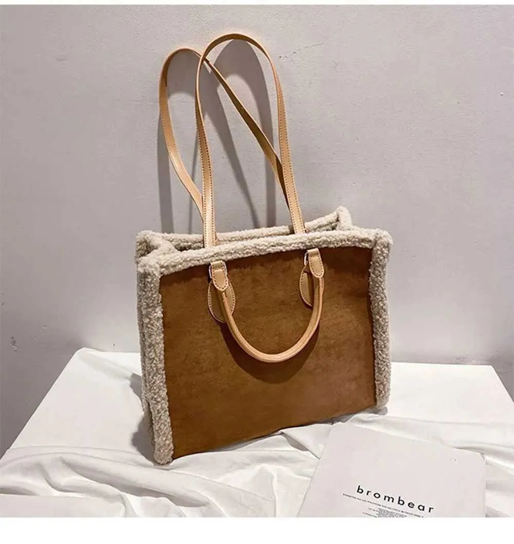Lammwolle mit Beutel Nischendesign Sinnvolle Textur Große Kapazität Plüschhandtasche Lässige Mode Einzelne Schultertasche_voghion.com