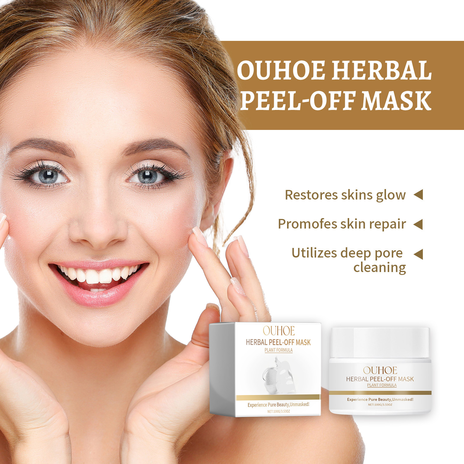 OUHOE Shrinks Pores Deep Gently Cleans Blackhead Acne Removing and Tearing facial mask_voghion.com