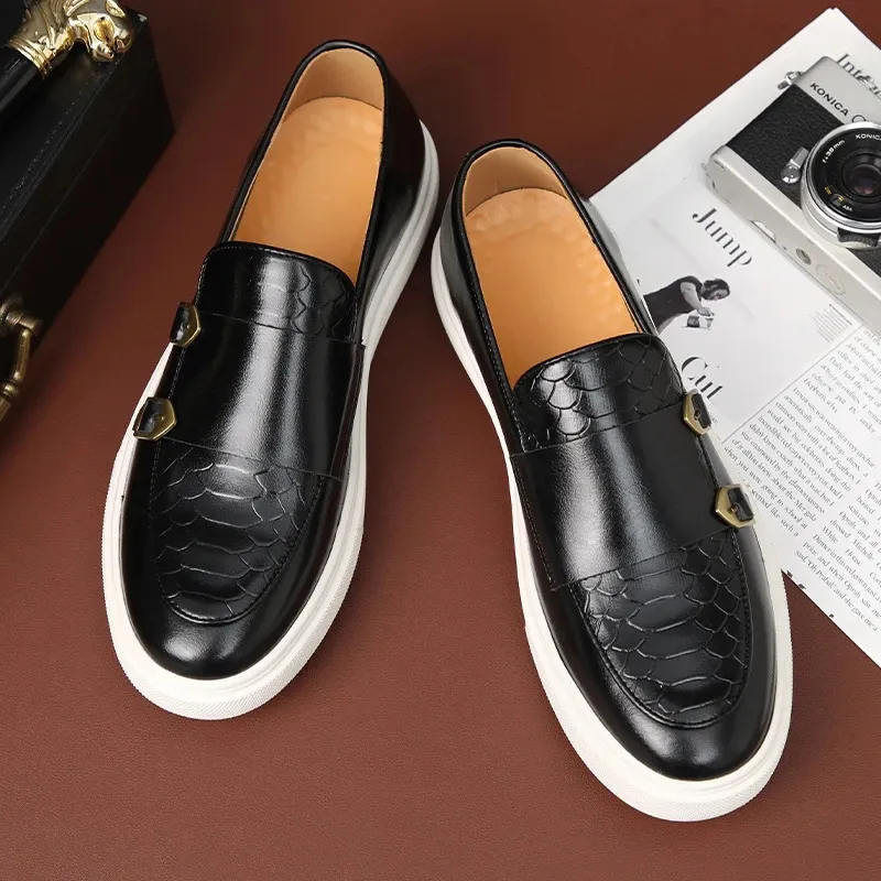 Retro-Mode Herren Schwarz Braun Flats Monk Strap Lederschuhe Casual Loafers Formelle Kleidung Schuhe atos Hombre_voghion.com
