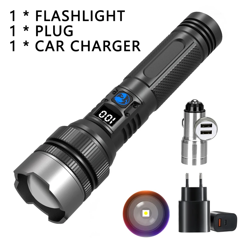 Powerful Led Flashlight With Zoom Torch And Digital Display Type-c_voghion.com