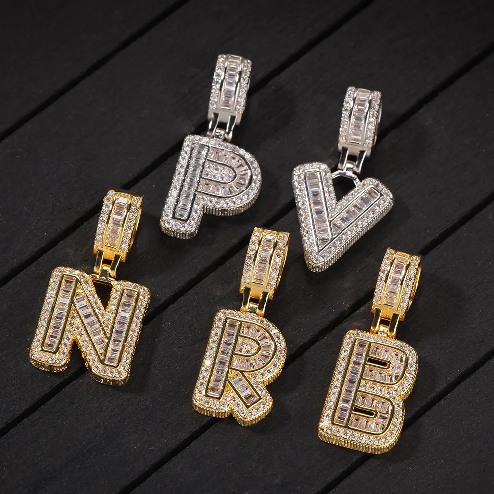 New guys Gold Bling Square Cubic Zirconia Letters Custom Name Pendant Necklace Iced Out Diamond Hip Hop Jewelry Gift For_voghion.com